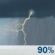 Wednesday: Rain showers before 9am, then showers and thunderstorms. Cloudy, with a high near 68. East wind 5 to 10 mph. Chance of precipitation is 90%. Wednesday: Showers And Thunderstorms